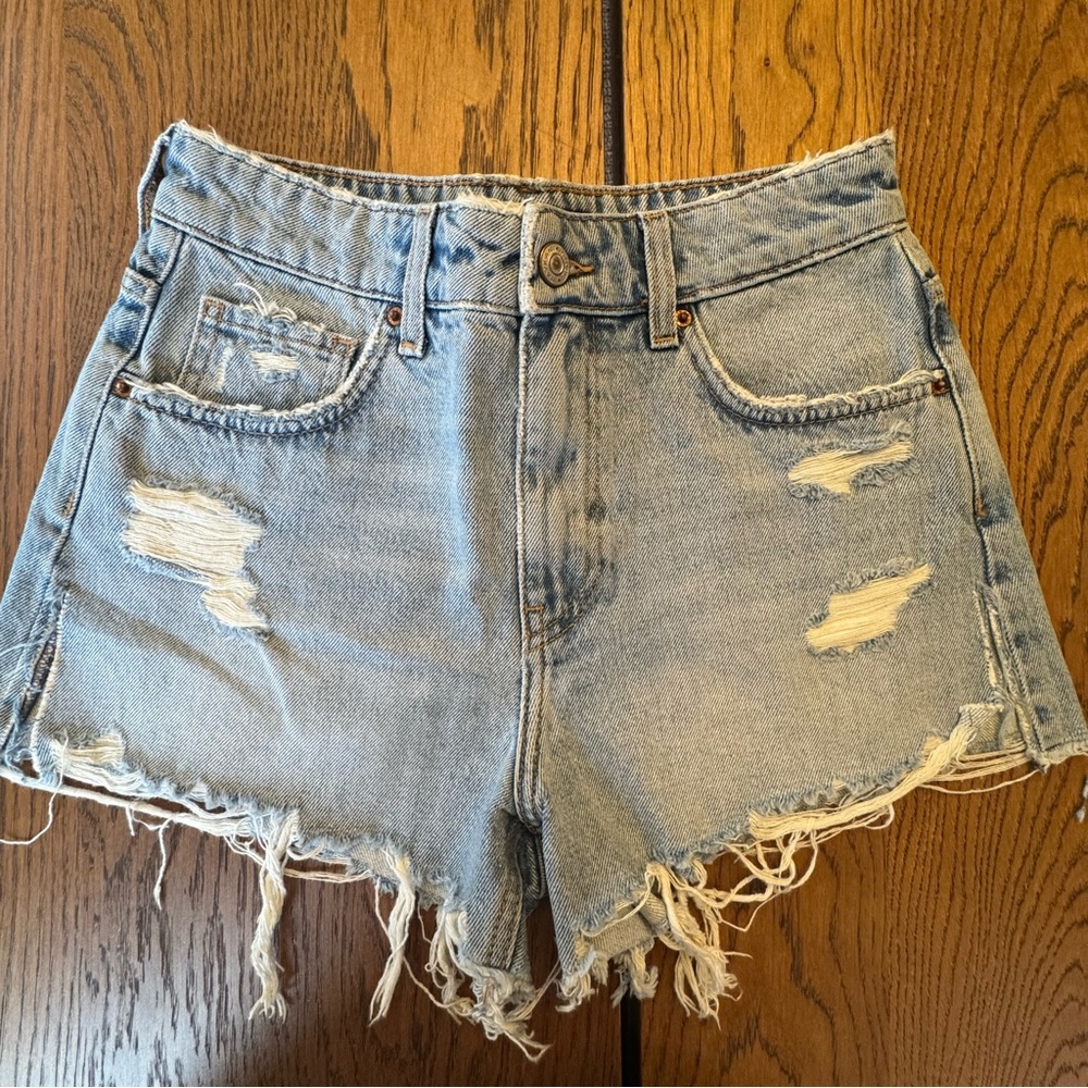 Baycan Supplies Free People Trendy Light Blue Distressed Jean‎ Shorts Boho 26